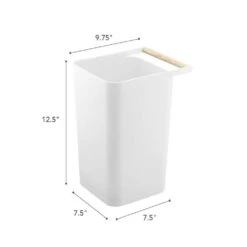 Yamazaki White Garbage Can With Wood Handle -Kitchen Supplies Store image 2035